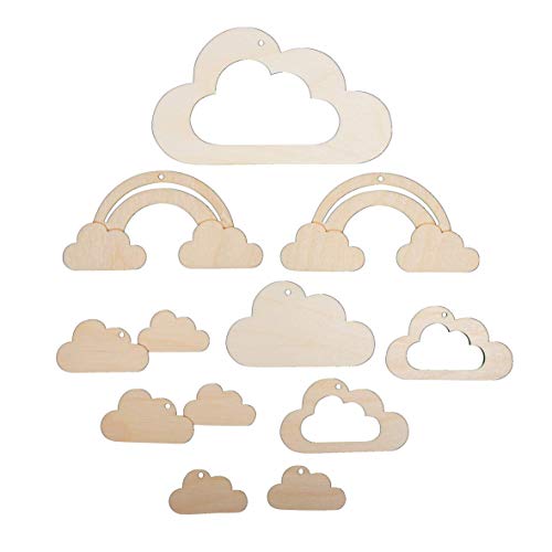 Rayher Anhänger Wolken und Regenbogen, für Mobiles, Holz, FSC zertifiziert, natur, 10-teilig, 4,5 – 14 cm, Mobile Holz, 63065505 von Rayher