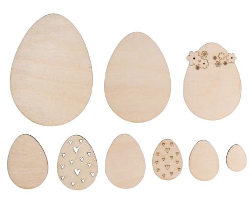 Rayher Holz-Streuteile Ostereier, 9 Stück, 2 – 8 cm, sortiert, Holz natur, FSC zertifiziert, Tischdeko, Tischstreuer, Streudeko Ostern, Osterdekoration, 64665505 von Rayher