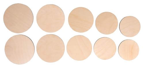 Rayher Holz Platten Set „S“, 10 Stück, 7,5 - 10,5 cm ø, Stärke 4 mm, ohne Loch, runde Naturholz-Scheiben, FSC zertifiziert, für DIY-Projekte, 64668505 von Rayher