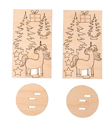 Rayher Holz Steckteil Winter Einhorn, natur, Höhe 8,2cm, 6cm, SB-Btl. 2Set, Holzbausatz gelastert, FSC Mix Credit, Weihnachtsdekoration, 46602505 von Rayher