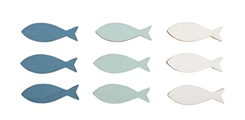 Rayher Holz-Streuteile Fisch, 9 Stück, mit Klebepunkt, 4 cm, sortiert 3 Farben, Holzstreuer Tischdeko Kommunion, Tischschreuer, Streudeko Taufe, 46676000 von Rayher