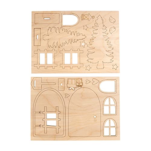 Rayher Wichteltür Nisse, Holz FSC zertifiziert, 2 Holzplatten 21 x 15 cm, 26-tlg., Motive zum Heraustrennen, Holzdekoration zum Bemalen, 64518505 von Rayher