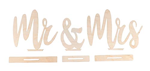 Rayher Holzmotive "Mr & Mrs", 42 x 14,5 x 2 cm, Set 6-teilig, zum Stellen, Holz, FSC zertifiziert, natur, Holz-Dekoration Hochzeit, zum Basteln und Bemalen, 62937505 von Rayher