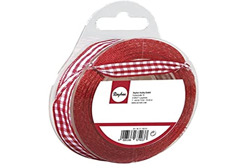 Rayher Karoband, rot, 9,5 mm, Rolle 10 m, rot, ohne Draht, Bauernkaro, Vichy Karoband, Vichy Bauernkaro, Geschenkband, 5540818 von Rayher