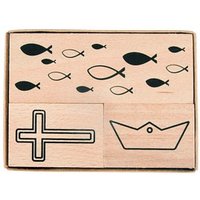 Rayher Kommunion/Konfirmation Motivstempel Fische/Kreuz/Boot 3,9 x 2,6/8,3 x 2,6 cm von Rayher