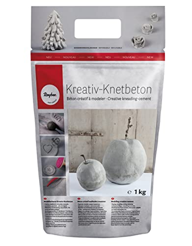 Rayher Kreativ-Knetbeton 1kg- im handlichen, wiederverschließbarem Beutel- für kreative Ideen zum Formen, Kneten, Modellieren und Ummanteln – Bastelbeton für kreative Beton-Looks, 34211000 von Rayher