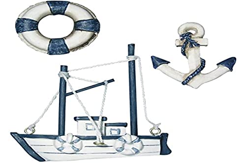 Rayher Maritime Streuteile „Krabbenkutter“, aus Polyresin, 3 Motive, Kutter, Anker, Rettungsring, 4 – 8 cm, perfekt für maritime Dekorationen, 8606900 von Rayher