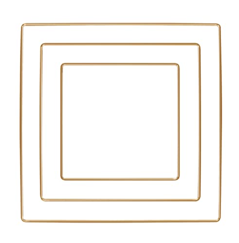 Rayher Metallformen Quadrat, gold, sortiert, Box 3 Stück, je 1x 15 cm, 20 cm, 25 cm, Metallringe, Drahtformen zum Basteln, für Wickeltechnik, Floristik, Makramee Ring, 25220616 von Rayher