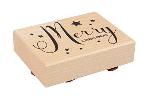 Rayher Stempel Holz "Merry Christmas", 6 x 8 cm, Textstempel Holz, Holzstempel, Weihnachtsstempel, Butterer Stempel, 29225000 von Rayher