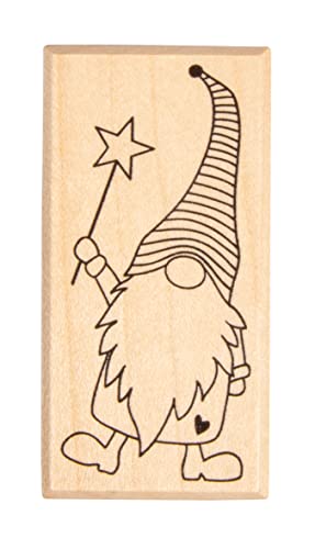 Rayher Stempel Holz "Wichtel Elton", 3 x 6 cm, Holzstempel Weihnachten, zum Gestalten von Karten, Umschlägen, Geschenken, Butterer Stempel, 29240000, Natur von Rayher