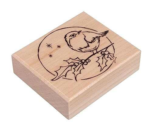 Rayher Stempel Holz "Robin", 6 x 7 cm, Stempel Weihnachten, Holzstempel zum Gestalten von Karten, Umschlägen, Geschenken, Motivstempel, Butterer Stempel, 29254000, Natur von Rayher