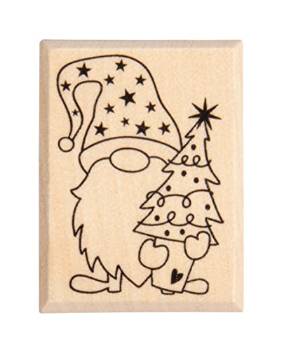 Rayher Stempel Holz „Wichtel Theo“, 3 x 4 cm, Holzstempel Weihnachten, zum Gestalten von Karten, Umschlägen, Geschenken, Butterer Stempel, 29239000, Natur von Rayher