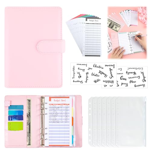 Budget-Ordner, A6, Budget-Ordner, Ringbuch, Budget-Planer, Notizbuch, Organizer, Sparen, Geld, 12 Budgets-Blätter, 8 Budgettaschen (Rosa) von Raykce