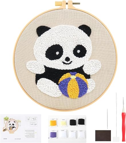 DIY Panda Handcraft Punch Needle Stickerei Kit, Starter-Set Punch Needle, Kreis Rahmen Stickerei Anfänger Stickerei Kinder Stickset Erwachsene geeignet für Anfänger und Kinder von Raykce