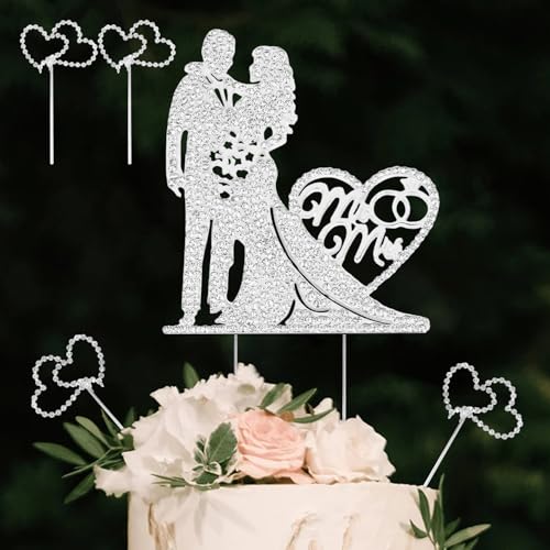 Cake Topper Hochzeit, Hochzeit Tortendeko Brautpaar MR und MRS Topper, Hochzeitstorte Topper Silber mit Strass, für Wedding Engagement Bridal Shower Anniversary Party Kuchen Dekoendeko Zubehör von Rayong