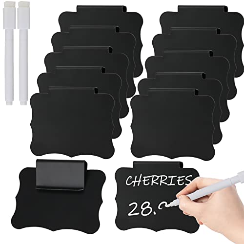 Rayong 12 Stück Etikettenhalter, PVC Korb Etiketten, Abnehmbare Clips Etiketten mit 2 Whiteboard-Stift, Schwarze Korb Etiketten Clip Regal Etikettenhalter für Die Lagerung Bin Korb Box von Rayong