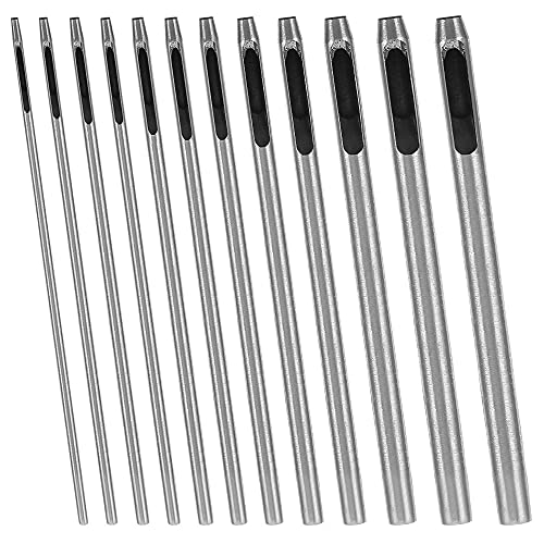 Rayong 12 Stücke Locheisen Locheisensatz 0,5 mm bis 5 mm Locheisen Satz, Runde Stahl Hohl Punch Set Leder Handwerk Hohl Locher Werkzeug für Leder Gürtel Leinwand Kleidung Öse. von Rayong