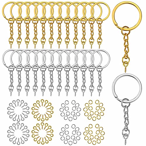 Rayong 180 Schlüsselring mit Kette Set, 60 Stück Schlüsselanhänger Ringe, Schlüsselringe mit Gliederkette, 120 Stück Schrauböse Pins, Schlüsselanhänger Ring für Schlüssel Handwerk DIY von Rayong