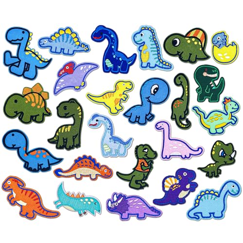 Rayong Patches Zum Aufbügeln Dinosaurier 26 Stück Flicken zum Aufbügeln Kinder Bügelflicken Bestickte Aufnäher Patch Sticker Aufnäher Kinder für DIY T-Shirt Jeans Kleidung Taschen Flicken Pat von Rayong