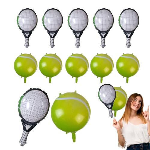 Raypontia 12-teiliges Set Grüner Tennisball Ballon - 60/63Cm Luftballons Tennis Und Tennisschläger, Ballon Tennisschläger, Tennisball Und Schläger Luftballons Set, (6tennisball +6tennisschläger) von Raypontia