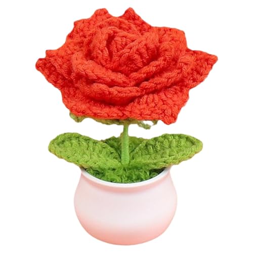 Raypontia Häkelblume, gestrickte Blumen | Gestrickte Rosen, handgemachte gehäkelte Blumen - Schreibtischblumen, kleine Topfpflanzen, Häkeldekor, Geschenk für Mama, Auto-Armaturenbrett, Heimbüro von Raypontia