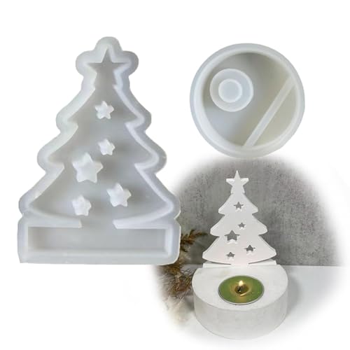 Weihnachtsbaum Teelichthalter Kerzenformen-Set,Silikon Kerzenformen Weihnachtsbaum Teelichthalter,Christbaum Und Teelichthalter Silikonform,Silikonformen Weihnachten Für Gips,Teelichthalter von Raypontia