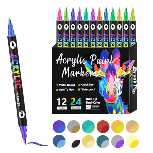 Rcxnm Acrylmalstift-Set, Dual-Spitze, Dual-Farbe, 12 Stifte, 24 Farben, wasserfest, schnelltrocknend von Rcxnm