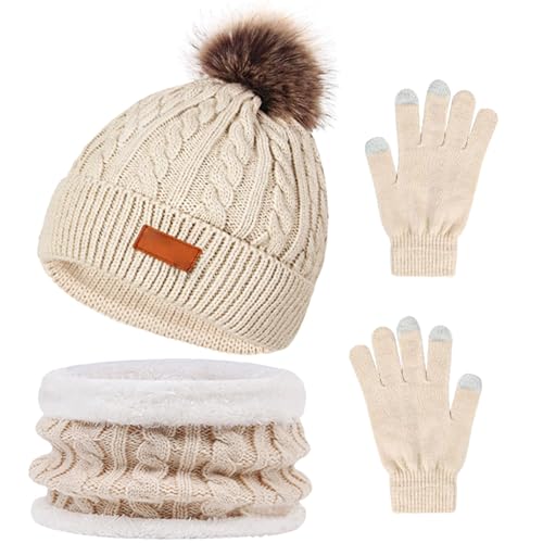 Rdxanc Winter Strickmütze Schal Handschuh Set Uni Teenager Mütze Warme Plüsch Schals für Erwachsene Warme Wolle Zubehör von Rdxanc