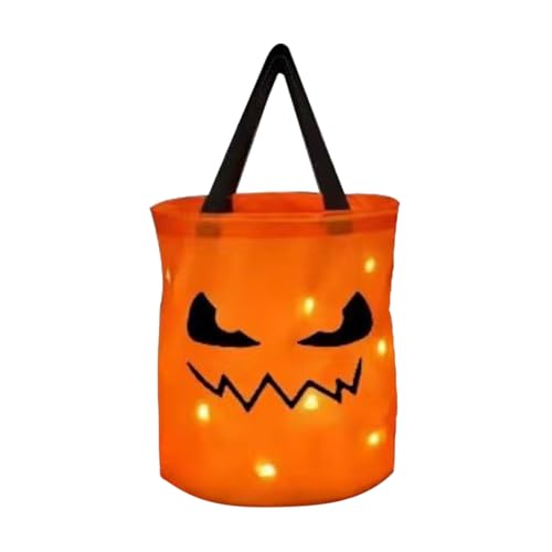 ReSin90s Halloween-Süßigkeitentüten mit LED-Beleuchtung,leuchtende Halloween-Süßigkeitentüten mit Kürbismotiv, große Süßigkeitentüten|Halloween-Gesichtseimer, Mehrzweck-Geschenktüte für Kinder (C) von ReSin90s