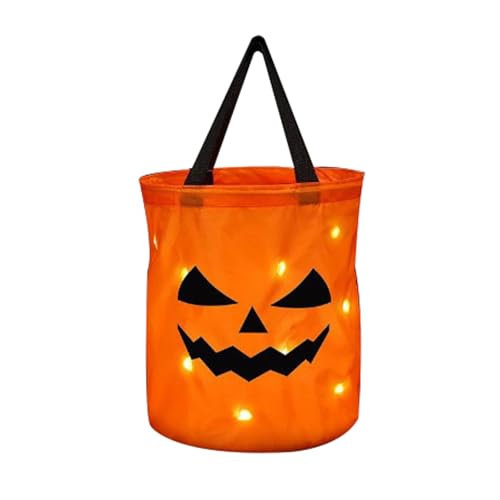 ReSin90s Halloween-Süßigkeitentüten mit LED-Beleuchtung,leuchtende Halloween-Süßigkeitentüten mit Kürbismotiv, große Süßigkeitentüten|Halloween-Gesichtseimer, Mehrzweck-Geschenktüte für Kinder (A) von ReSin90s