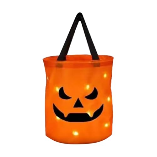 ReSin90s Halloween-Süßigkeitentüten mit LED-Beleuchtung,leuchtende Halloween-Süßigkeitentüten mit Kürbismotiv, große Süßigkeitentüten|Halloween-Gesichtseimer, Mehrzweck-Geschenktüte für Kinder (D) von ReSin90s