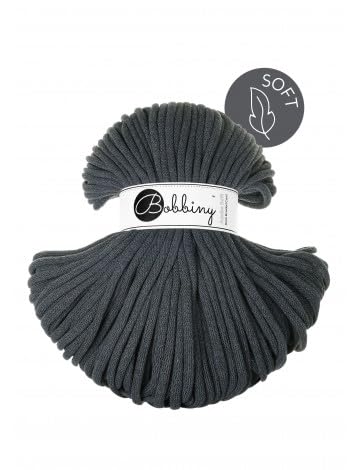 Bobbiny Flechtkordel Jumbo Soft - 8mm - Baumwollkordel Baumwollgarn Garn Kordel Makramee Schnur Kordelband Natur Baumwolle 100m - Charcoal von ReWu