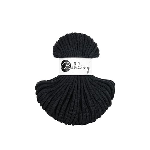 Bobbiny Premium Baumwoll-Flechtschnur - 5mm x 50m - Vielseitige Makramee-Kordel für Stricken, Weben, DIY-Basteln und Heimdekoration - Hochwertige bunte Bastelschnur - Black von ReWu