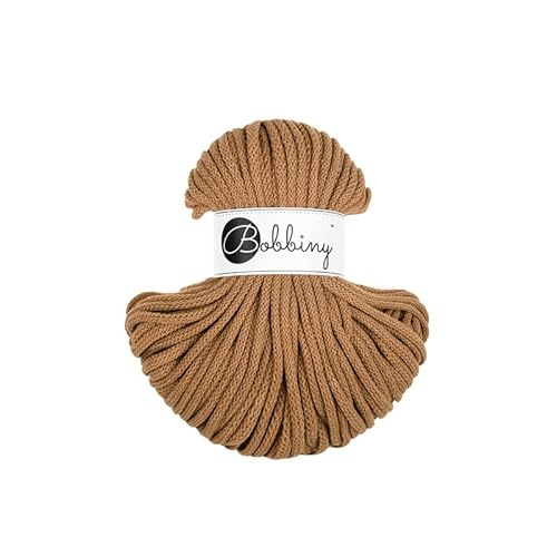 Bobbiny Premium Baumwoll-Flechtschnur - 5mm x 50m - Vielseitige Makramee-Kordel für Stricken, Weben, DIY-Basteln und Heimdekoration - Hochwertige bunte Bastelschnur - Caramel von ReWu