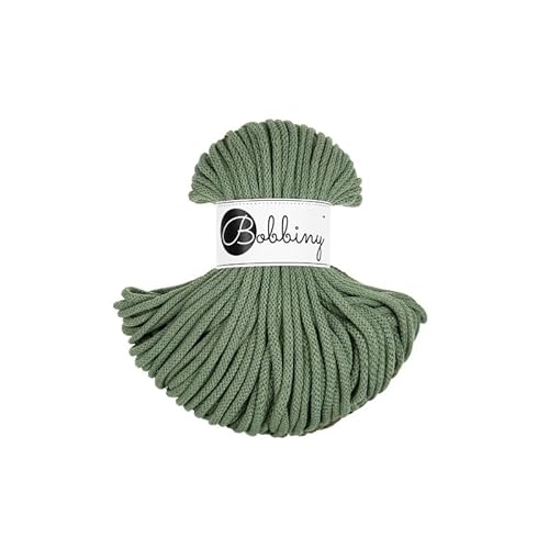 Bobbiny Premium Baumwoll-Flechtschnur - 5mm x 50m - Vielseitige Makramee-Kordel für Stricken, Weben, DIY-Basteln und Heimdekoration - Hochwertige bunte Bastelschnur - Eucalyptus Green von ReWu