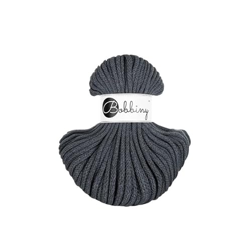 Premium Baumwoll-Flechtschnur - 5mm x 50m - Vielseitige Makramee-Kordel für Stricken, Weben, DIY-Basteln und Heimdekoration - Hochwertige Bunte Bastelschnur - Charcoal von ReWu