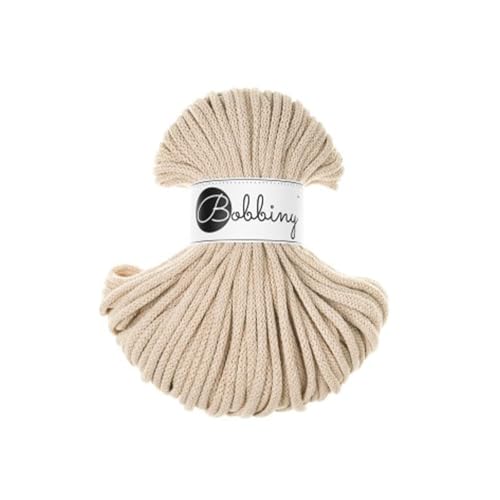 Premium Baumwoll-Flechtschnur - 5mm x 50m - Vielseitige Makramee-Kordel für Stricken, Weben, DIY-Basteln und Heimdekoration - Hochwertige Bunte Bastelschnur Flechtkordel - Warm Beige von ReWu