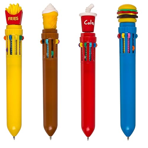 ReWu Stift Kugelschreiber Fast Food 4er-SET Eis Burger Pommes Kola - 10 verschiedene Minen - Schulbedarf Einschulung Geschenkidee Witzig Lustig Kunststoff Kinder Erwachsenen 16 cm von ReWu