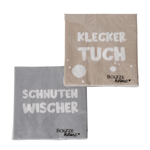 Servietten 2er-SET 40-Stück Kleckertuch & Schnuttenwischer Papierservitten Grau Beige Spruch Motivservietten BBQ Grillparty Tischdeko 16,5 x 16,5 cm von ReWu