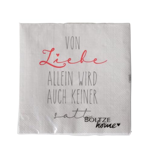 Servietten Schriftzug - Von Liebe Allein Wird Auch Keiner Satt - 20 Stück Weiß Bedruckt Papierservietten Partydekoration Tischdekoration Küchenzubehör Gastgeschenk Motivservietten 33 x 33cm von ReWu