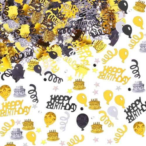 Happy Birthday Konfetti Tischdeko Geburtstag 30g Konfetti Streudeko Geburtstag Geburtstagsdeko Tisch Confetti Schwarz Gold Silber von ReaJoys