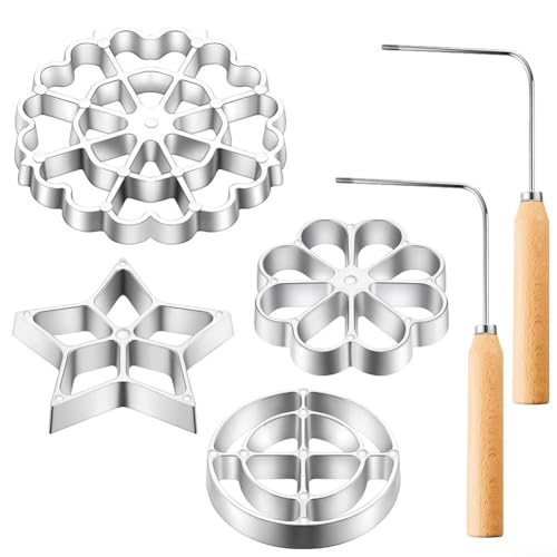 6 Stück Metall Waffel Modellierset mit Holzgriff, schwedische Rosette Ausstechformen Werkzeug Stern Blume Kreis Waffelmacher Werkzeug für Küche Backen Kochen von ReachMall