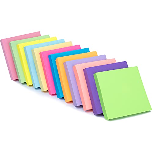 Sticky Notes, 12 Pack 1200 Sheet Stick Note Pad 12 Assorted Color Self Sticky Memo Pads for Office, School and Home Uses von Reaeonat