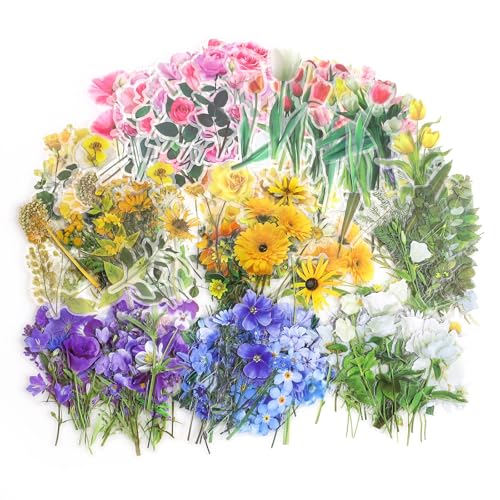 Realand 320 Stück Natur Blumen Aufkleber für Scrapbooking, Transparente Pflanze Blumen Aufkleber Adhesive Scrapbook Aufkleber für Journaling Junk Journal Supplies Planer Handwerk von Realand