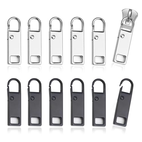 12 Stück Reißverschluss Zipper, Ersatz Zipper für Reißverschluss Metall, Universal Reißverschluss Reparatur Zipper, Reißverschluss Ersatzteile Abnehmbar Reißverschluss Zieher für Tasche und Jacke von Realjoy