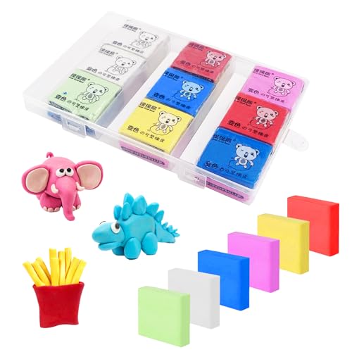 Realjoy 18 Stück Knetradiergummi, 4 x 3,5 cm Radiergummi Knete, 6 Farben Radiergummiknete mit Transparenter Box für Künstler, Kinder, Farbmalerei, Schulbedarf, DIY-Knetmasse von Realjoy