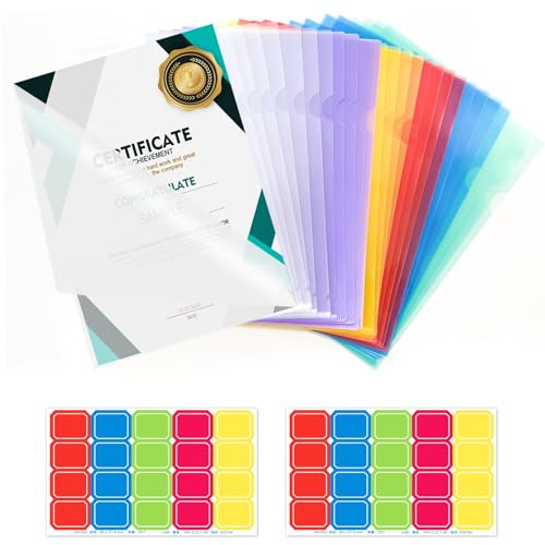 Realjoy 28 Stück Klarsichthüllen A4, Klarsichthüllen A4 Seitlich Offen, 6 Farben Aktenhülle a4 mit Etikettenpapier, Aktenhüllen A4 Seitlich Offen zum Aufbewahren für Das Büro Der Schule von Realjoy