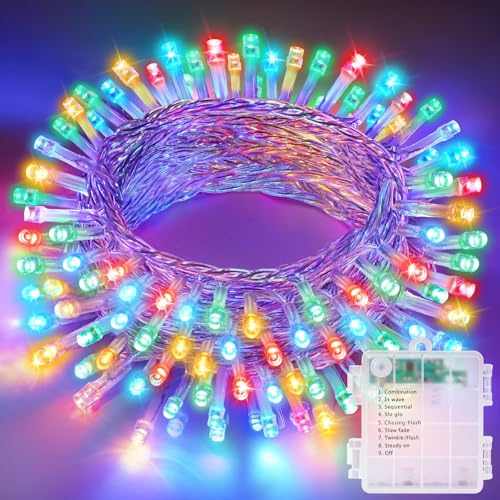 LED Lichterkette Innen Außen, 11M & 110LEDs Batterie Weihnachtsbaum Lichterkette, 8 Modi IP44 Wasserdicht Fairy Lights mit Timer, für weihnachten, Innen, Außen, Garten, Party, Hochzeit - RGB von Realky