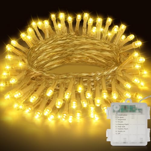 LED Lichterkette Innen Außen, 11M & 110LEDs Batterie Weihnachtsbaum Lichterkette, 8 Modi IP44 Wasserdicht Fairy Lights mit Timer, für weihnachten, Innen, Außen, Garten, Party, Hochzeit - Warmweiß von Realky