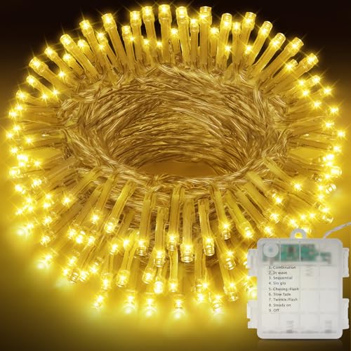 LED Lichterkette Innen Außen, 21M & 210LEDs Batterie Weihnachtsbaum Lichterkette, 8 Modi IP44 Wasserdicht Fairy Lights mit Timer, für weihnachten, Innen, Außen, Garten, Party, Hochzeit - Warmweiß von Realky